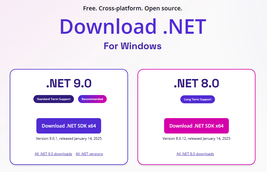 .NET SDK 9 다운로드